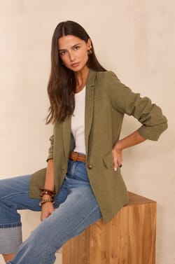 NELIA linen blend blazer;${refinementColor}
