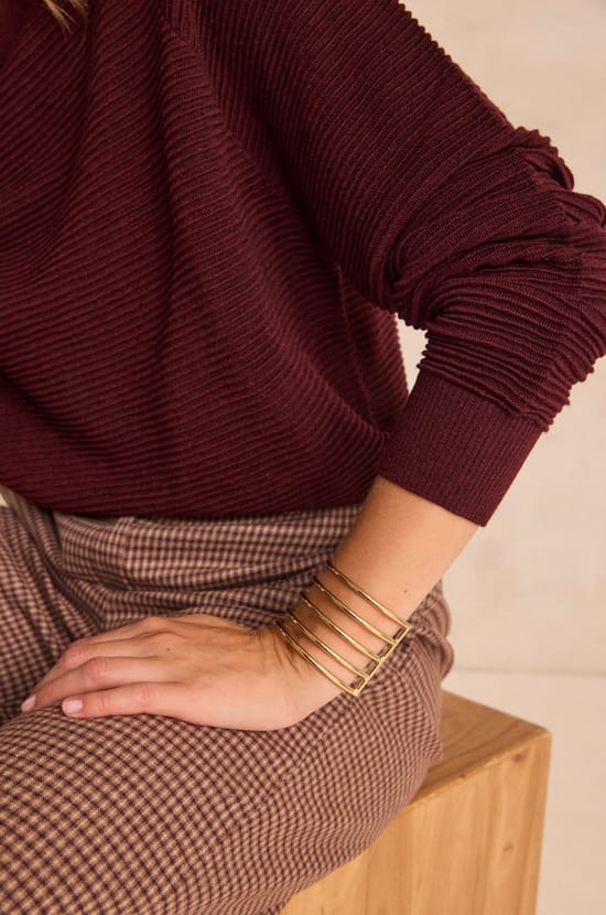Burgundy long-sleeved blended wool sweater ANNETTE;${refinementColor}
