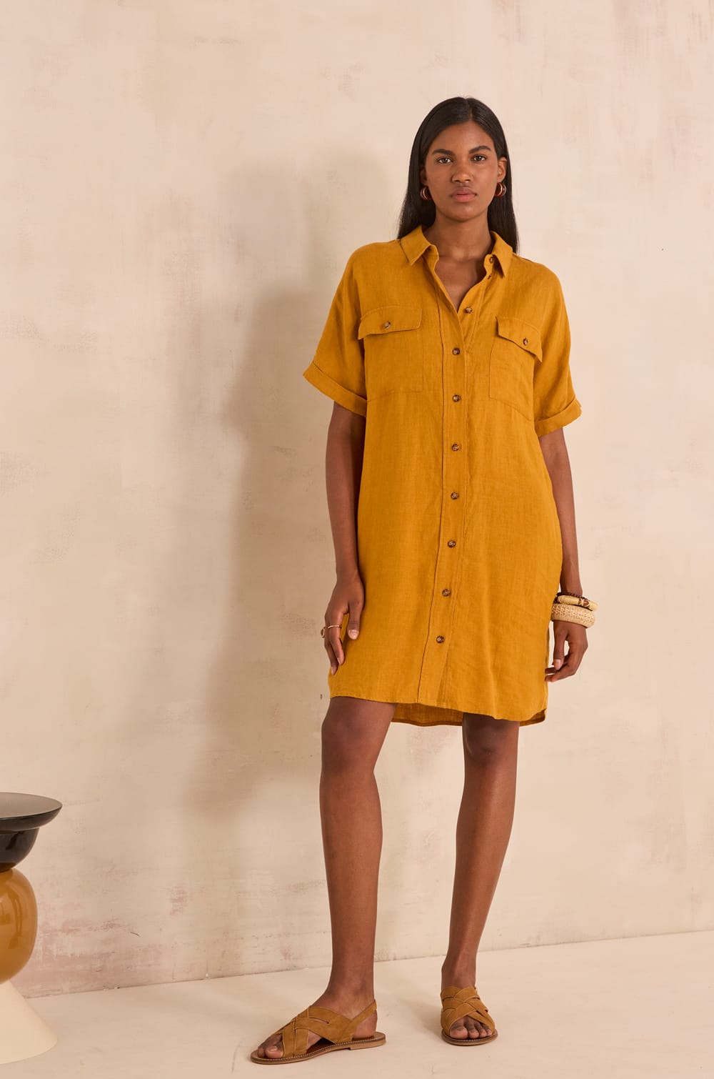 Straight linen shirt dress LAYA;${refinementColor}