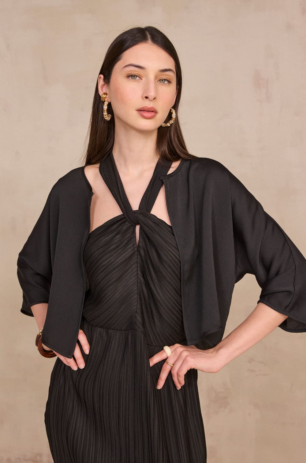 Fluid 3/4 sleeve bolero DINO;${refinementColor}