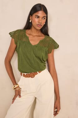 Embroidered short-sleeve cotton top LILOU;${refinementColor}