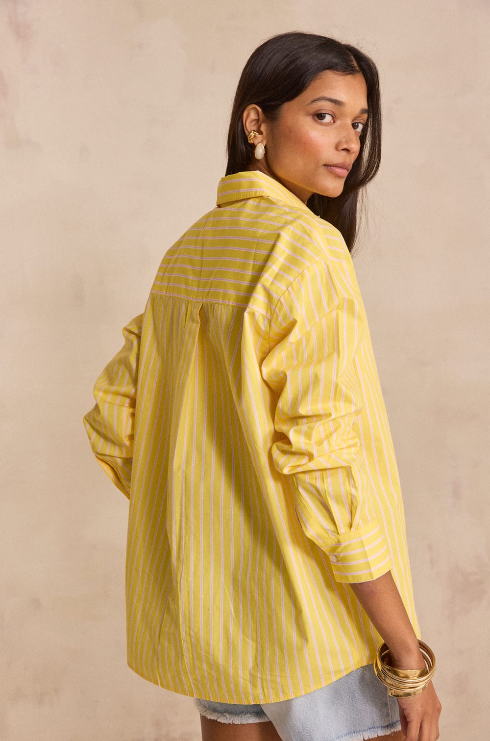 Long-sleeve unisex striped cotton shirt BRULANT;${refinementColor}