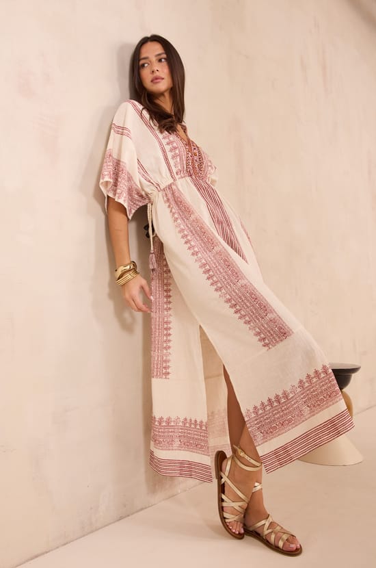 Straight embroidered cotton dress MAE;${refinementColor}