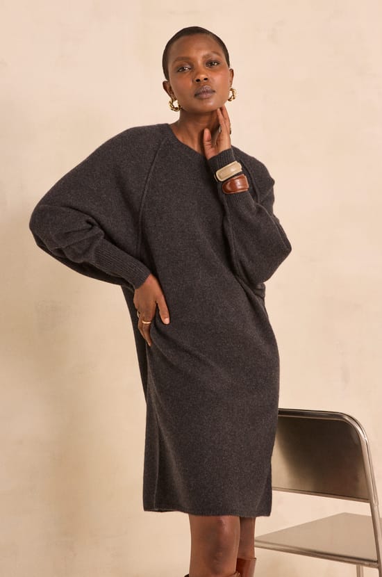 Straight dress in anthracite cashmere PRINCESS;${refinementColor}