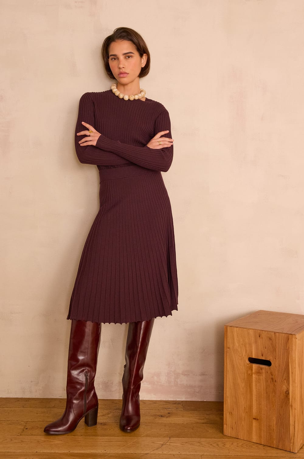 ELISA pleated long skirt;${refinementColor}