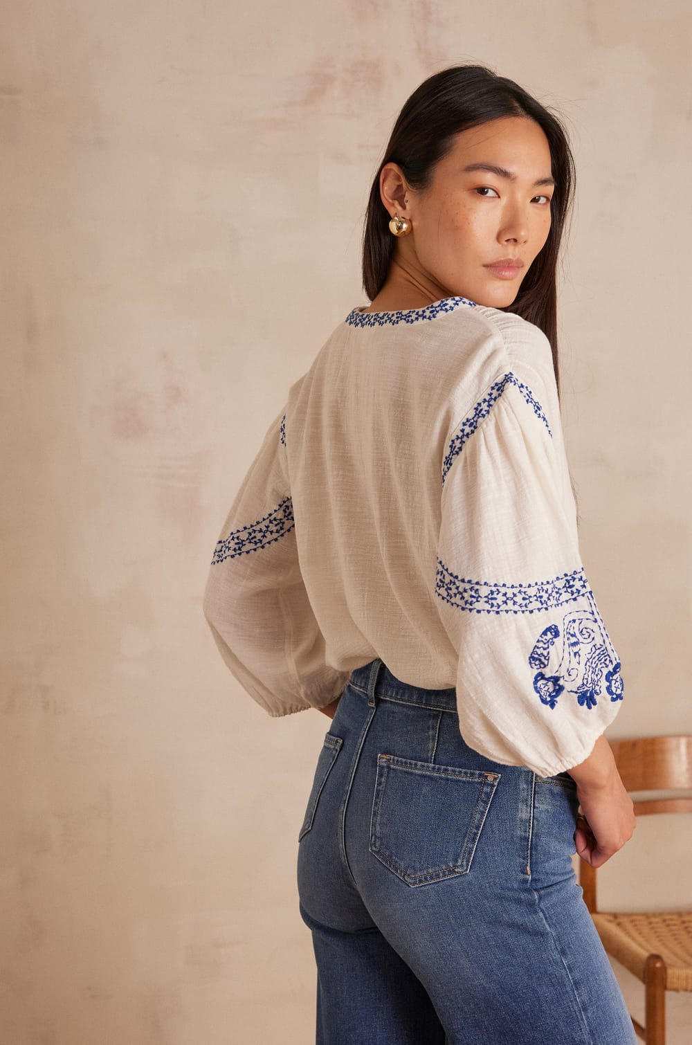 SALLY embroidered cotton blouse;${refinementColor}