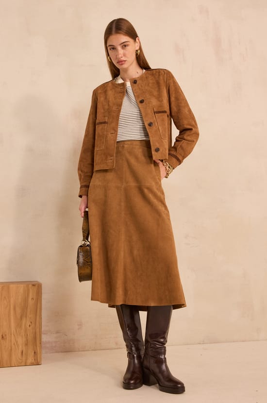 VALERIA suede A-line skirt;${refinementColor}