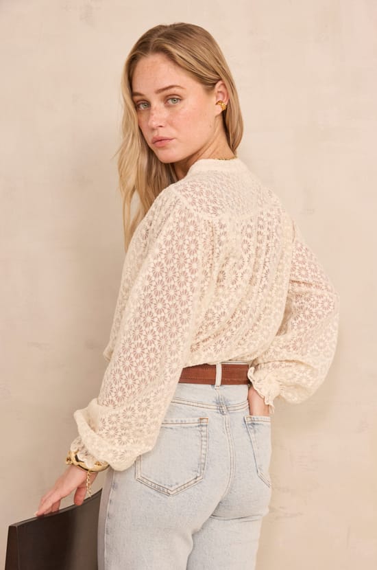 Blouse col V brod&eacute;e en coton DANIELA;${refinementColor}