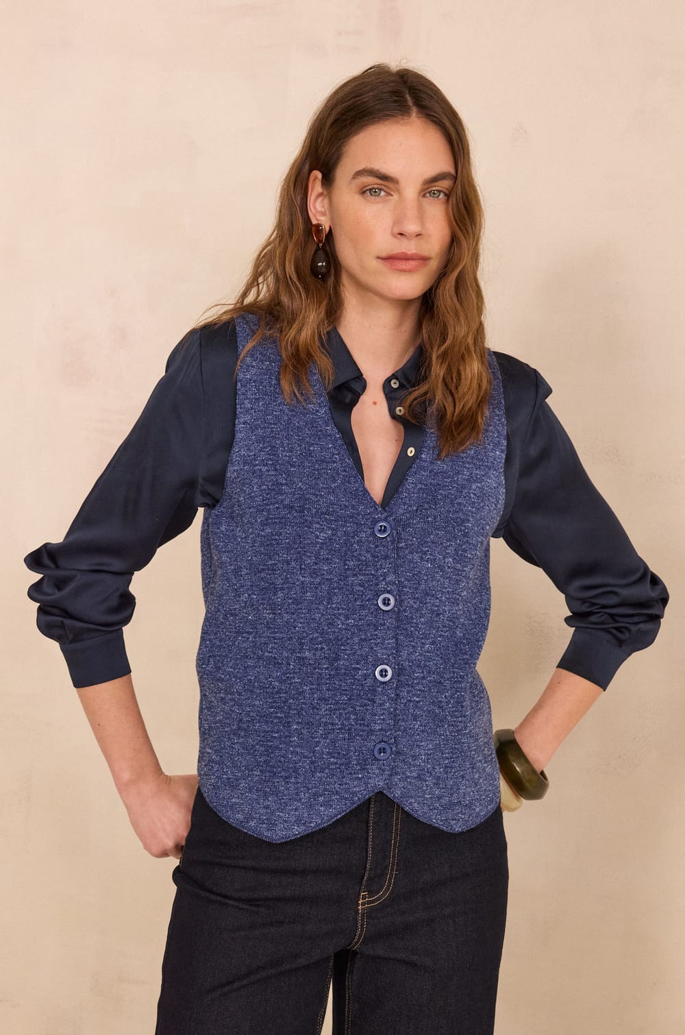 Gilet sans manches en coton m&eacute;lang&eacute; PARKER;${refinementColor}