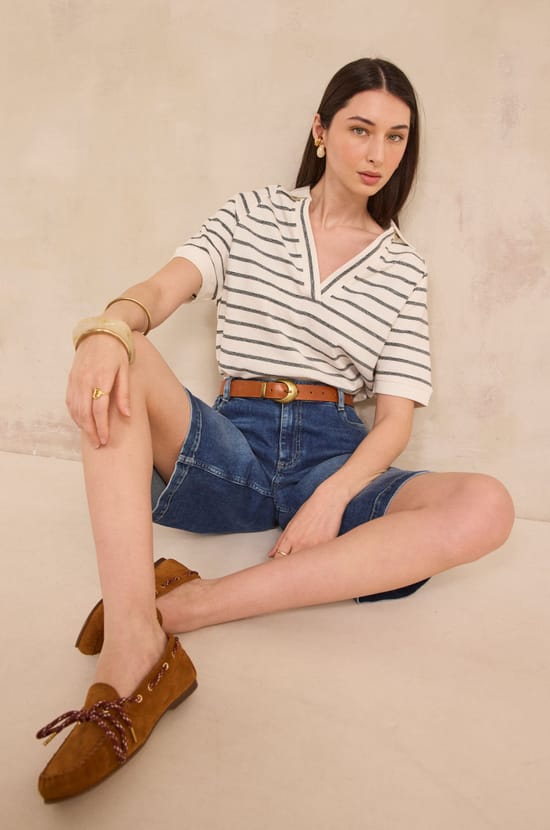 Striped short-sleeve cotton T-shirt LILAC;${refinementColor}