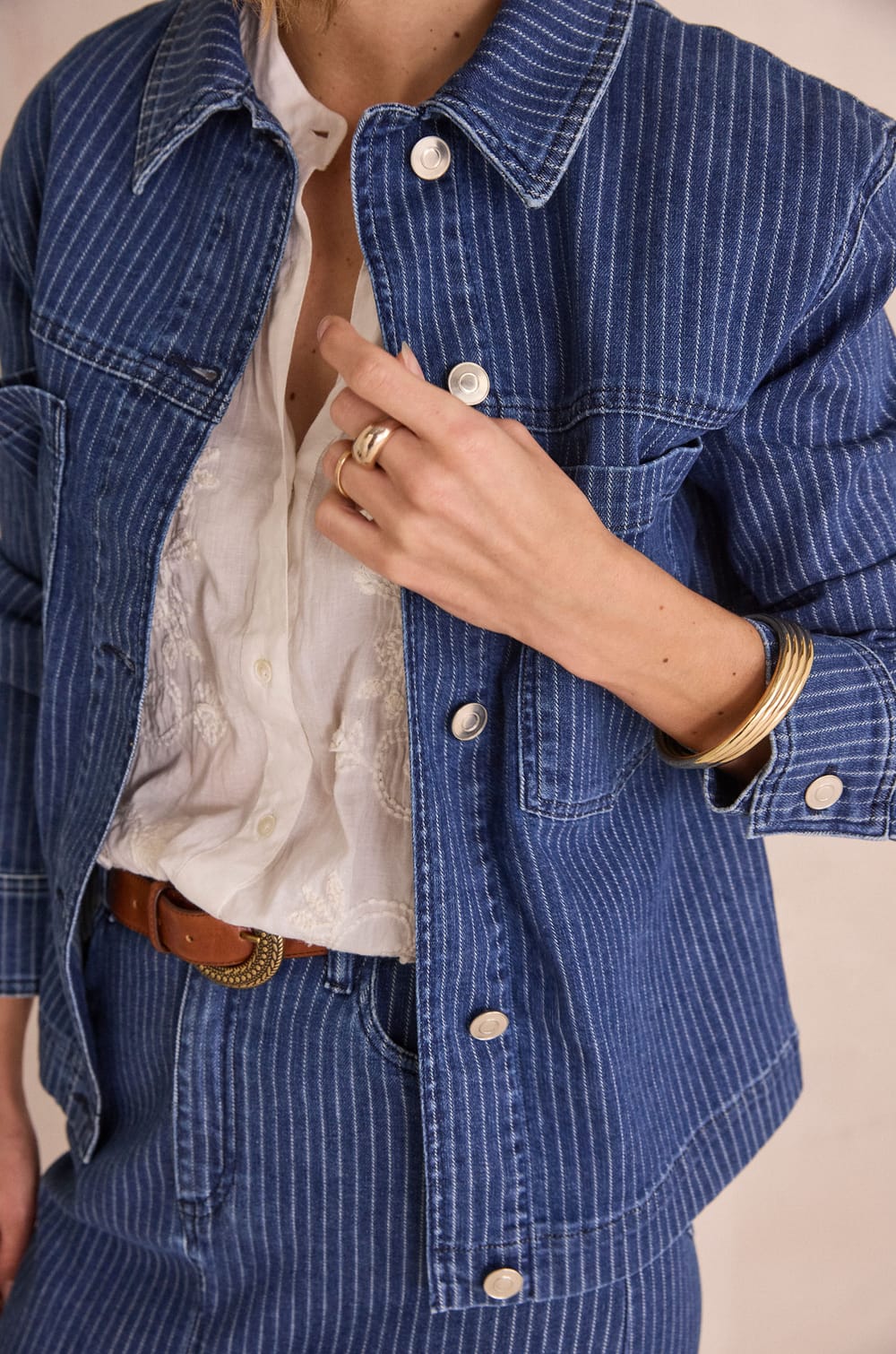 CARLA fine-striped cotton jacket;${refinementColor}