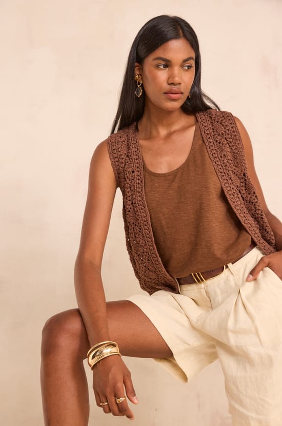 Sleeveless cotton crochet vest ANGELE;${refinementColor}