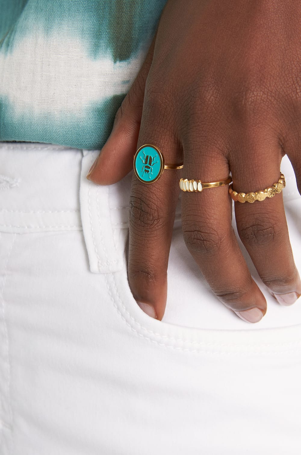 Bague médaille scarabée turquoise Bijoux Léone;${refinementColor}