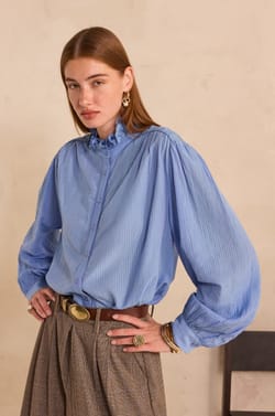 MONA striped long-sleeve blouse;${refinementColor}
