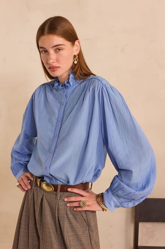 MONA striped long-sleeve blouse;${refinementColor}