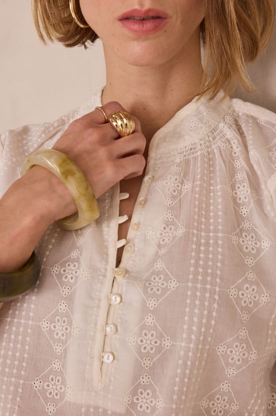 DELICE 100% cotton blouse with floral embroidery;${refinementColor}