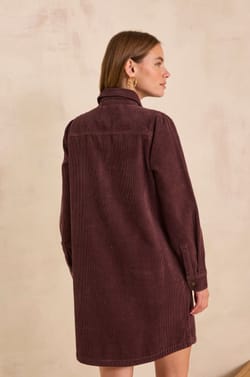 Straight velvet cotton dress in aubergine purple;${refinementColor}