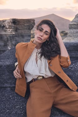 Long sleeve mixed linen jacket BLONDIE;${refinementColor}