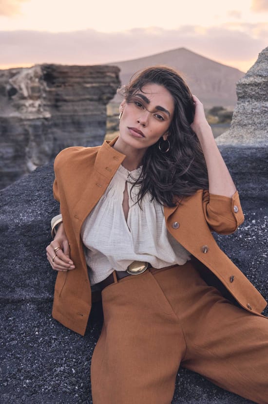 Long sleeve mixed linen jacket BLONDIE;${refinementColor}