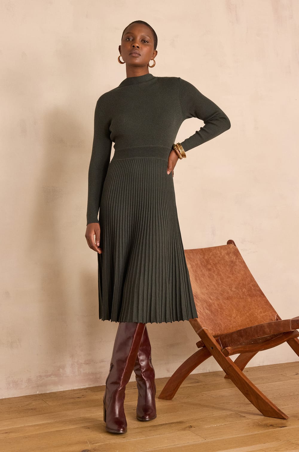 MARTIKA pleated knit dress;${refinementColor}