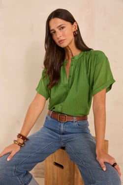 Short Sleeve Blouse in Mixed Cotton DEVIKA;${refinementColor}