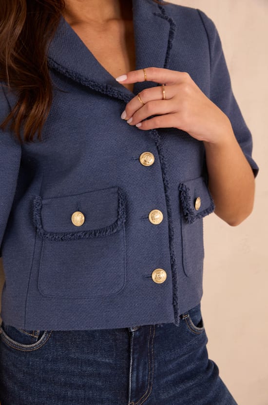 Veste de tailleur tweed en coton m&eacute;lang&eacute; VALENCE;${refinementColor}