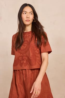 Embroidered short-sleeve blouse DOLORES;${refinementColor}