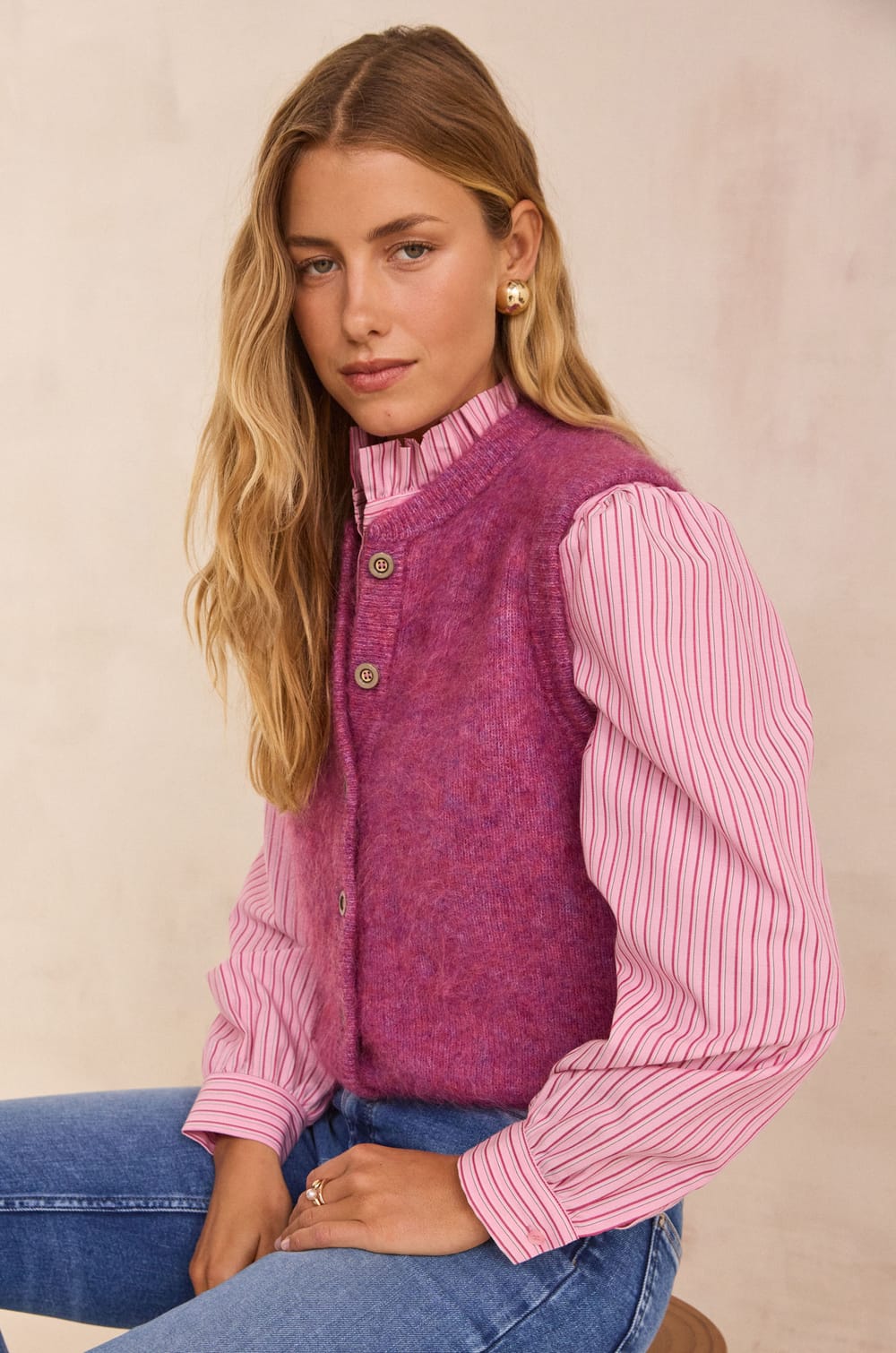 LOULOU sleeveless mohair cardigan;${refinementColor}