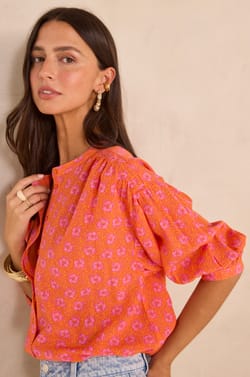 Printed 3/4 sleeve cotton blouse BLISS;${refinementColor}