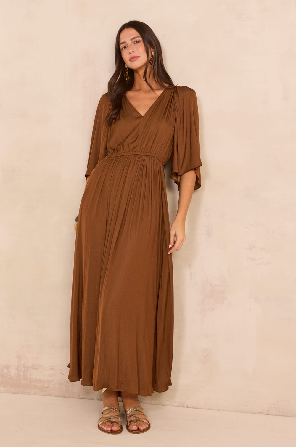 Fluid dress with 3/4 sleeves PERLA;${refinementColor}