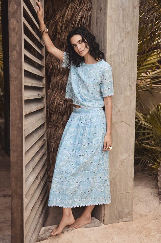 Embroidered cotton skirt ORIZON;${refinementColor}
