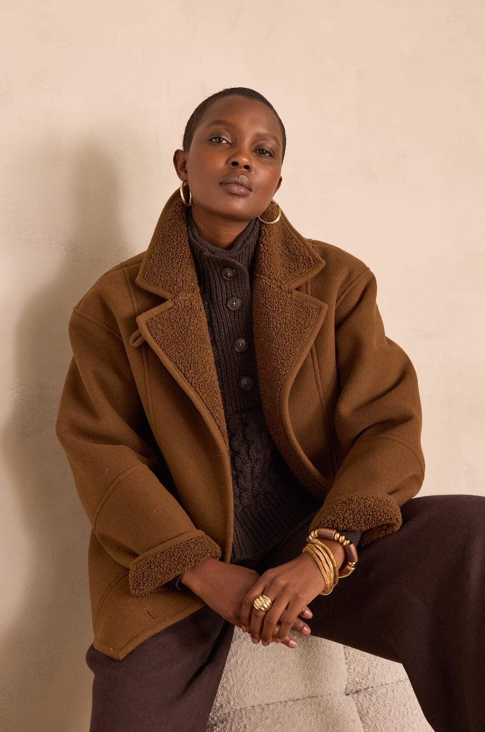 DEBBIE coat with shearling effect;${refinementColor}