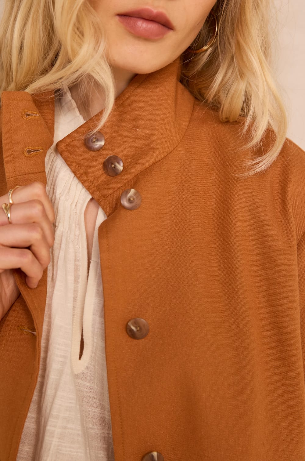 Long sleeve mixed linen jacket BLONDIE;${refinementColor}