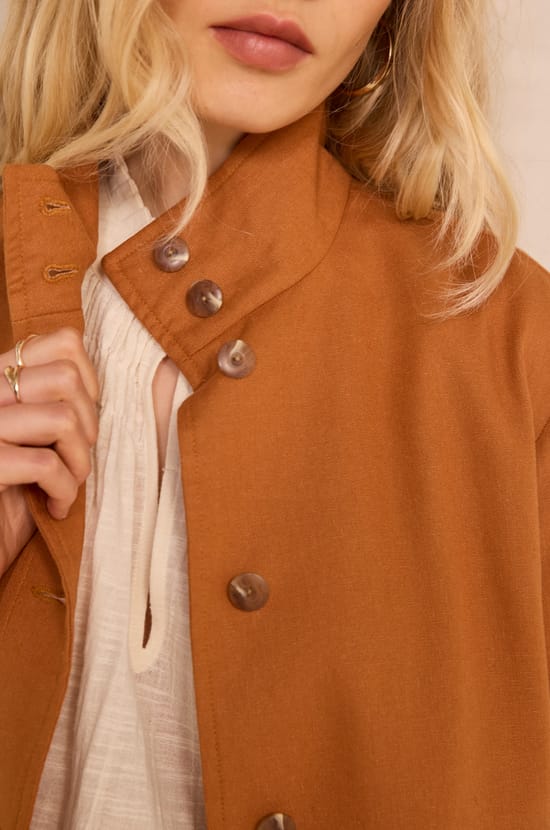 Long sleeve mixed linen jacket BLONDIE;${refinementColor}