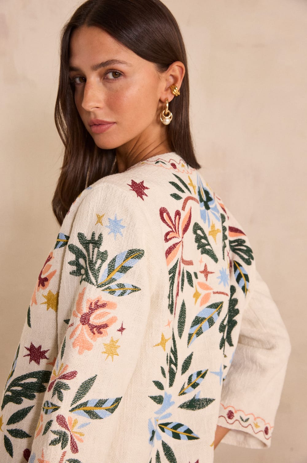 Embroidered long sleeve cotton jacket VOLTIGE;${refinementColor}