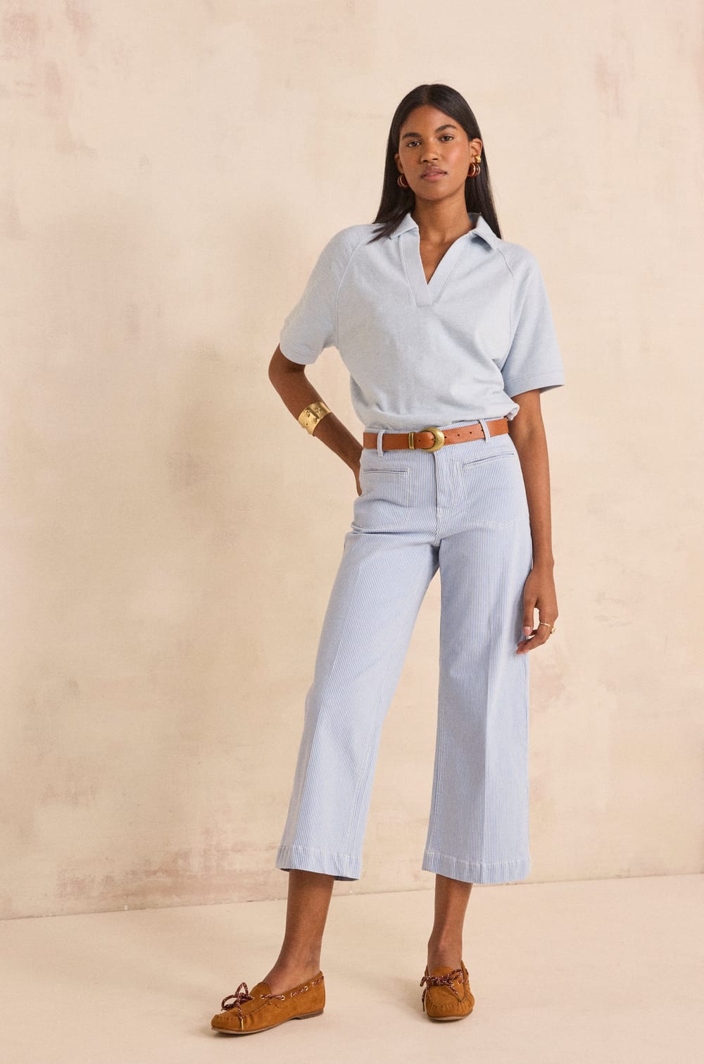 ROMA BIS striped wide cropped pants;${refinementColor}