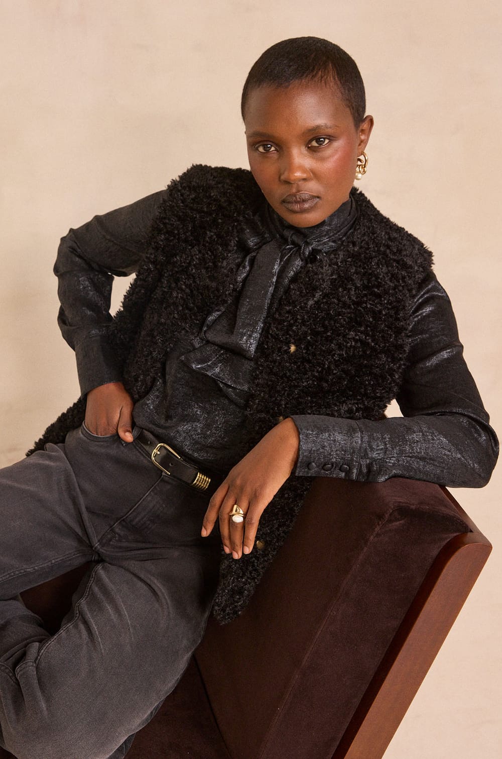 MAJESTE bow tie blouse;${refinementColor}