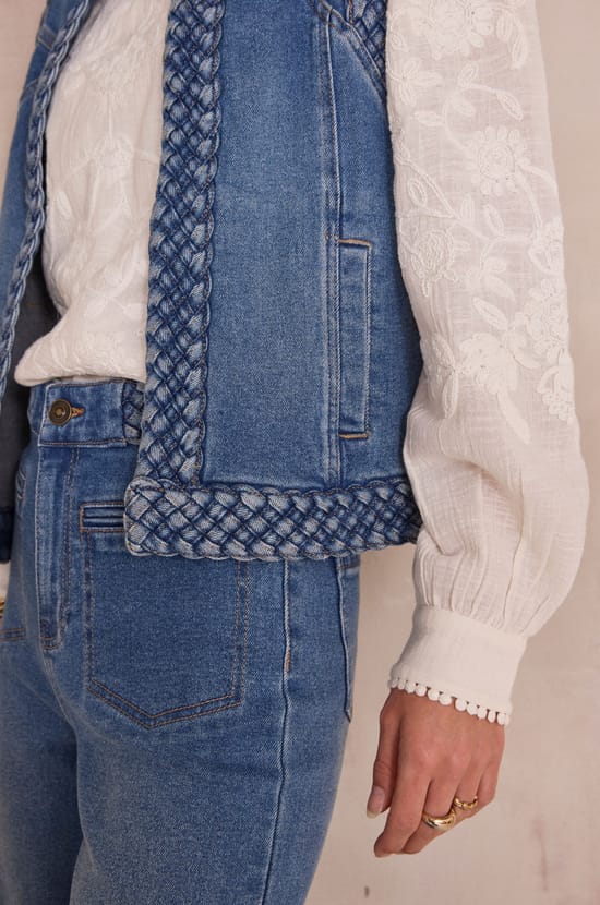 Sleeveless jacket with braided details VANESSA;${refinementColor}