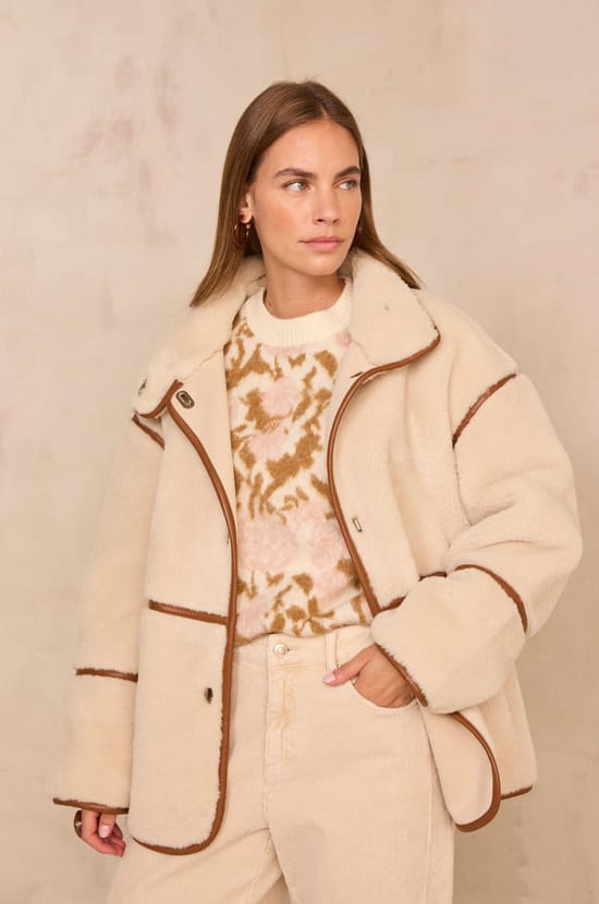 Camelia shearling-look jacket;${refinementColor}