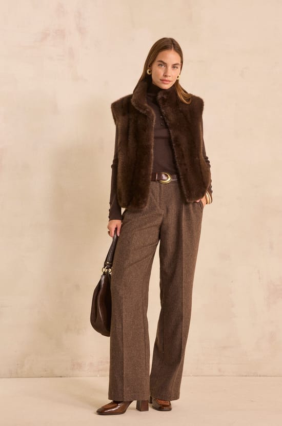 Pantalon large en laine m&eacute;lang&eacute;e BERNIE;${refinementColor}
