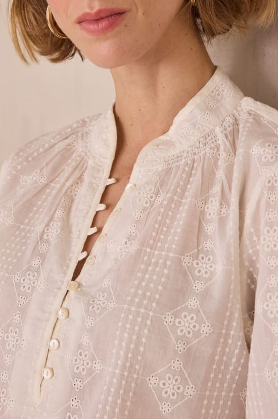DELICE 100% cotton blouse with floral embroidery;${refinementColor}