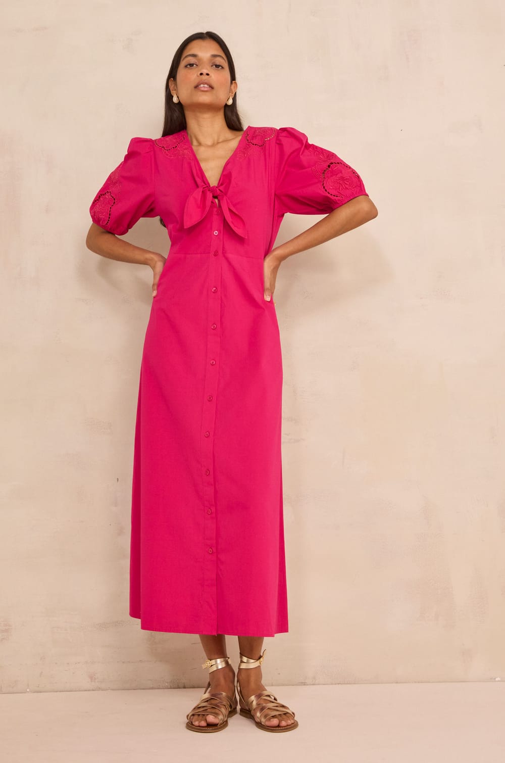 Long straight cotton dress LAURENE;${refinementColor}