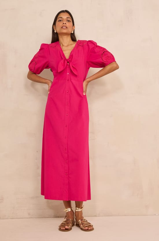 Long straight cotton dress LAURENE;${refinementColor}