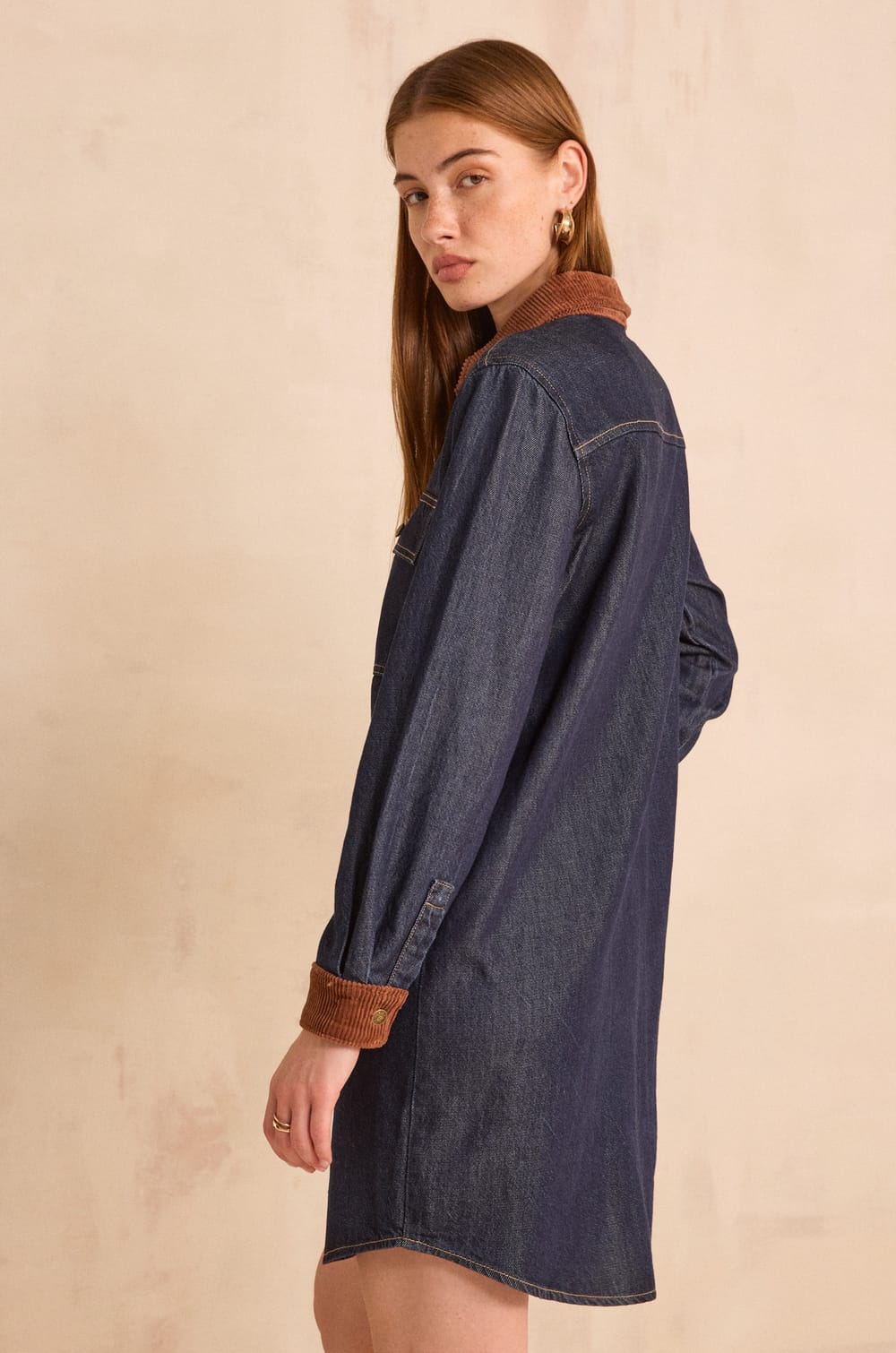Straight denim and corduroy dress PAULINA;${refinementColor}