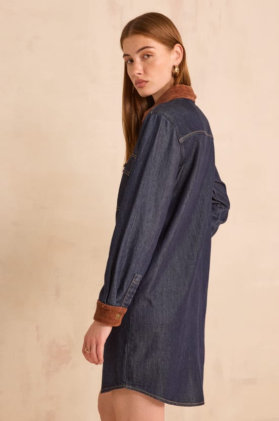 Straight denim and corduroy dress PAULINA;${refinementColor}