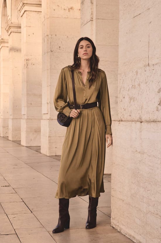 JULIANA satin long skirt;${refinementColor}