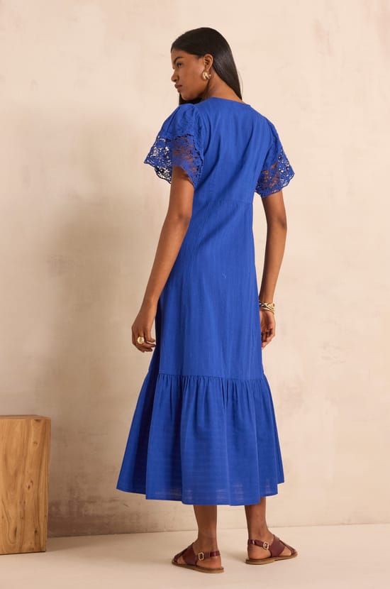 Short-sleeved embroidered cotton dress PAULINE;${refinementColor}
