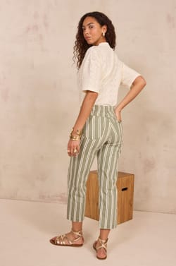 ROSE striped cropped wide-leg pants;${refinementColor}