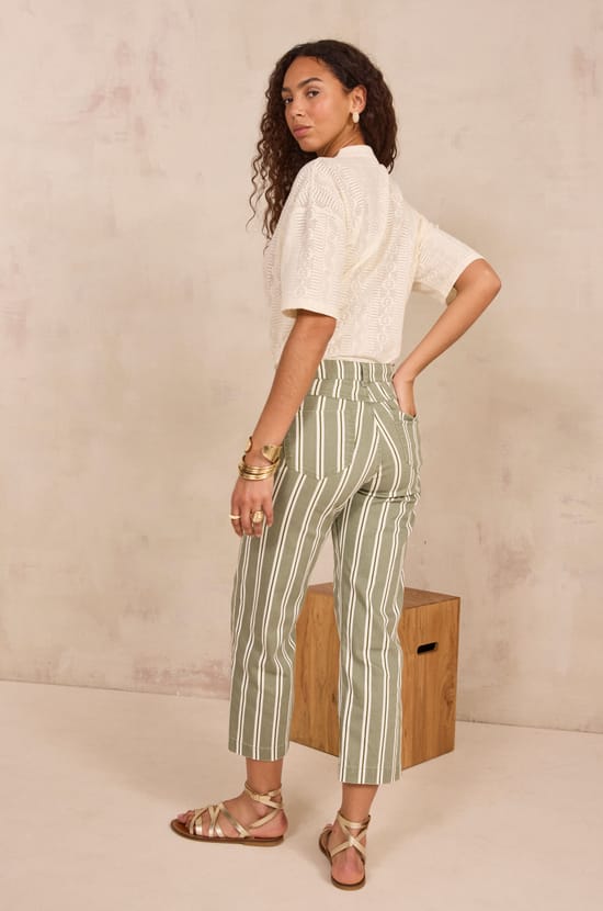 ROSE striped cropped wide-leg pants;${refinementColor}
