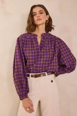 Blouse &agrave; carreaux en 100% coton DONATELLA;${refinementColor}